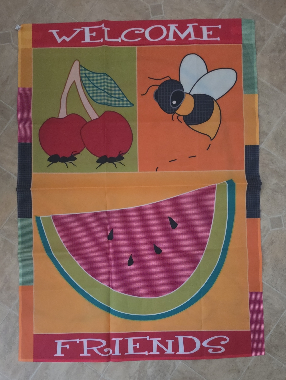 Welcome Friends  Flag - Cheerful Watermelon & Bee 28×40